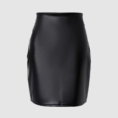 Black High Waist Tight PU Leather Skirt - Image 4