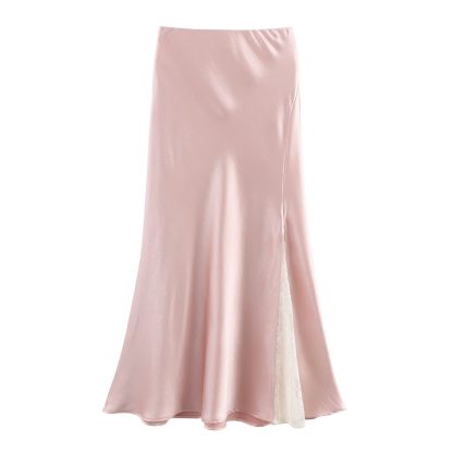 One-side Lace Satin Fishtail Skirt Long Skirt - Image 9
