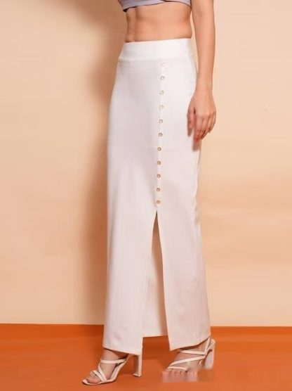 European And American Women's Clothing Sunken Stripe Rib Temperament Split Button Sheath High Waist Skirt - Image 5