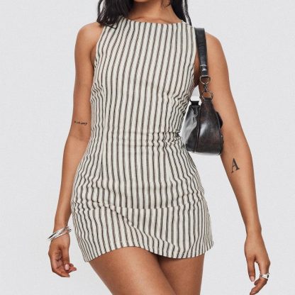 Round-neck Comfortable Casual Striped Sleeveless Dress - Image 4