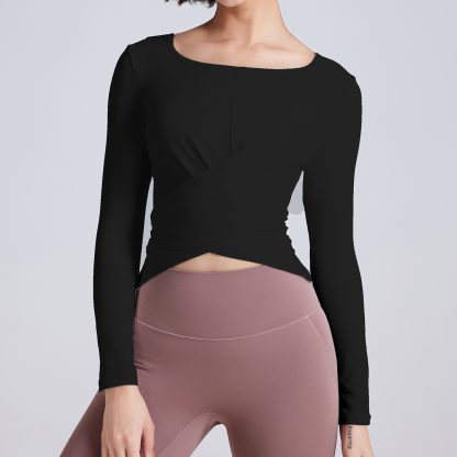Cross Button Slim Fit Thin Yoga Wear Long Sleeve - Image 2