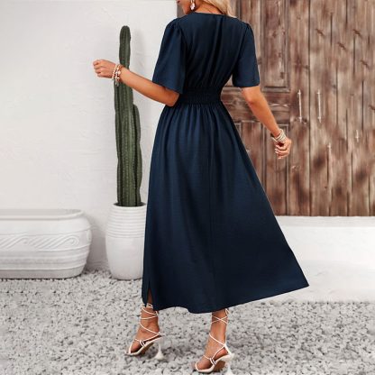 Women's Ruffle Sleeve Split Elastic Waist Polyester Dress - Image 3