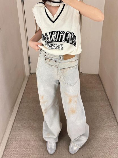 American Retro Plus Size Stitching Jeans For Women - Image 3