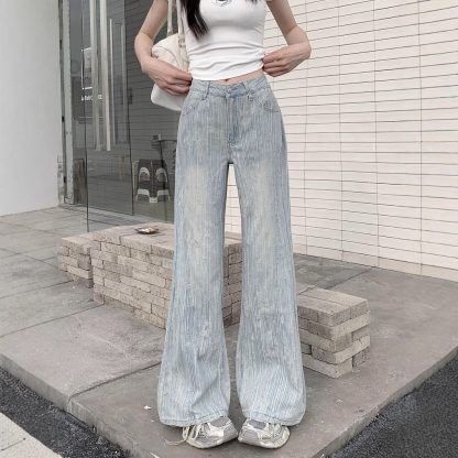 New Loose Slimming Light-colored High Waist Bootcut Jeans For Women - Image 2