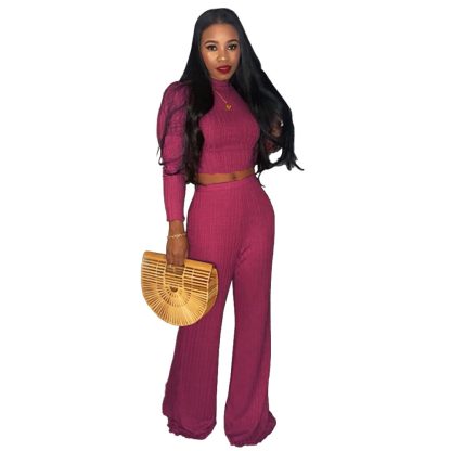 Midriff Outfit Wide Leg Pants High Collar Two-piece Sweater - Image 8