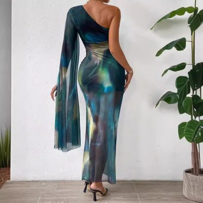 Fashion Printed Shoulder Long Sleeve Dress - Image 2