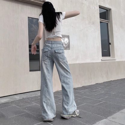 New Loose Slimming Light-colored High Waist Bootcut Jeans For Women - Image 4