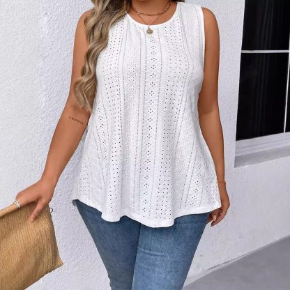 Spring And Summer New Round Neck Loose Hollow Sleeveless T-shirt Top - Image 2