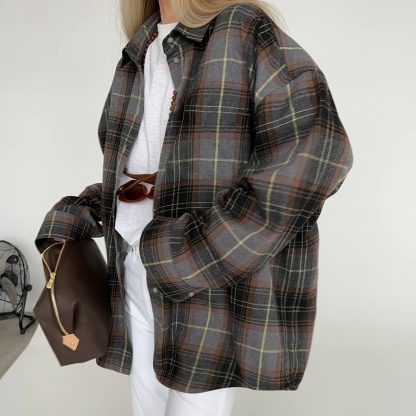 Women's Plaid Long-sleeved Shirt Fashionable Retro Loose - Image 2