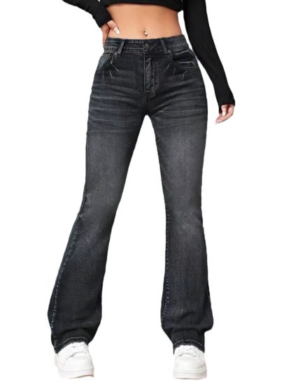 Denim High Waist Loose And Slimming Bootcut Trousers - Image 5