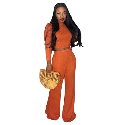 Midriff Outfit Wide Leg Pants High Collar Two-piece Sweater - Image 6