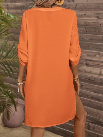 Sleeve Pocket Patched Cover Up Dress,Summer Beac - Image 4