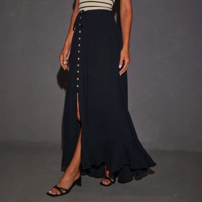 European And American Half-length Solid Color Lace-up Waist-slimming Long Dress - Image 4