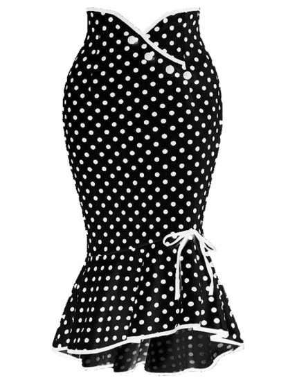 Button Lace-up Polka Dots Half Body Slim-fit Fishtail Skirt - Image 7
