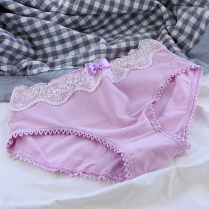 Vintage Lace Trim Gray Black Ladies Panties Cotton Cute Cotton Crotch Ladies Panties - Image 9