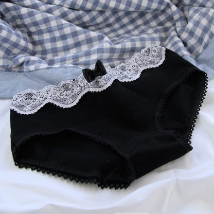 Vintage Lace Trim Gray Black Ladies Panties Cotton Cute Cotton Crotch Ladies Panties - Image 4
