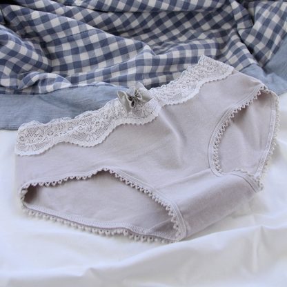 Vintage Lace Trim Gray Black Ladies Panties Cotton Cute Cotton Crotch Ladies Panties - Image 5