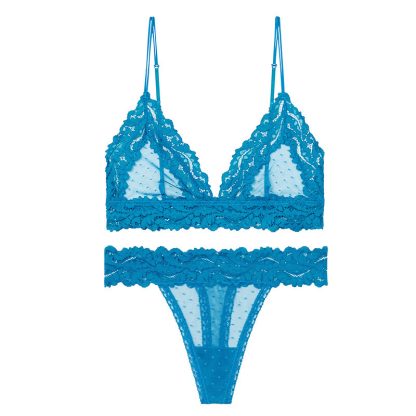 Bra-Set Brassiere Sex-Lingerie-Set Mesh Bralette Lace T-Back Transparent Push-Up V-Neck - Image 2