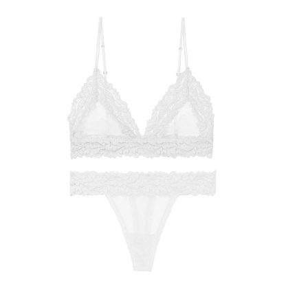 Bra-Set Brassiere Sex-Lingerie-Set Mesh Bralette Lace T-Back Transparent Push-Up V-Neck - Image 4