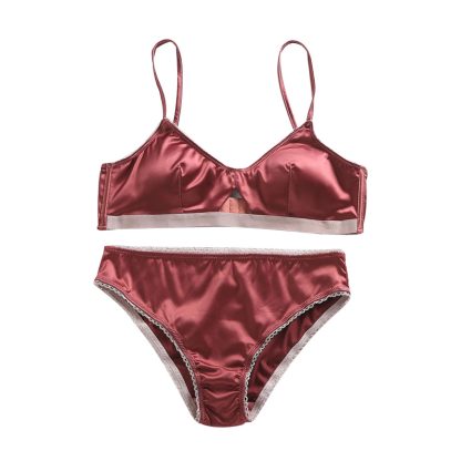 Glossy thin silk French triangle cup ice silk sexy bra satin bra set - Image 2