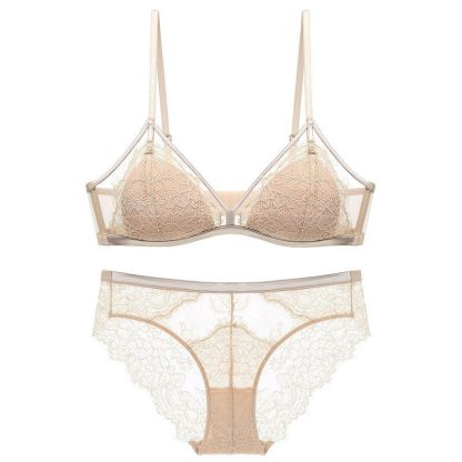 French Lace Underwear Women's Sexy Eyelash Wireless Bra Thin Cotton Triangle Cup - Image 3