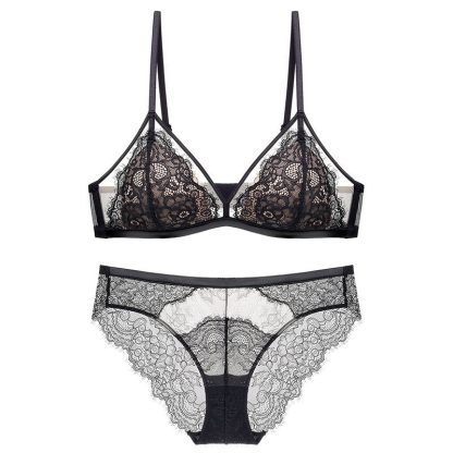 French Lace Underwear Women's Sexy Eyelash Wireless Bra Thin Cotton Triangle Cup - Image 7