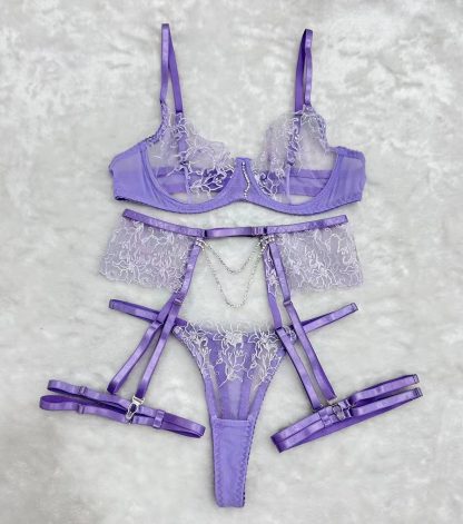 Chain Flower Embroidered Underwear Bra Set Female - Image 9