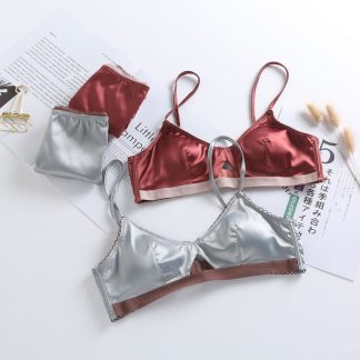 Glossy thin silk French triangle cup ice silk sexy bra satin bra set