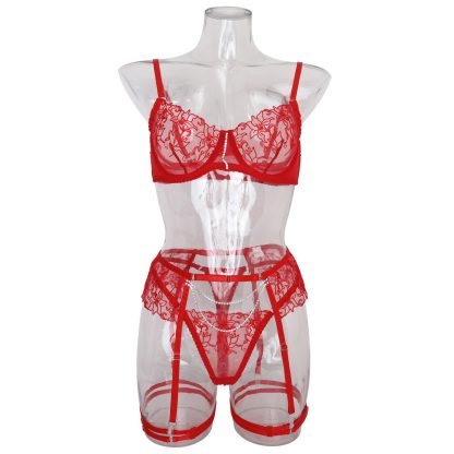 Chain Flower Embroidered Underwear Bra Set Female - Image 5