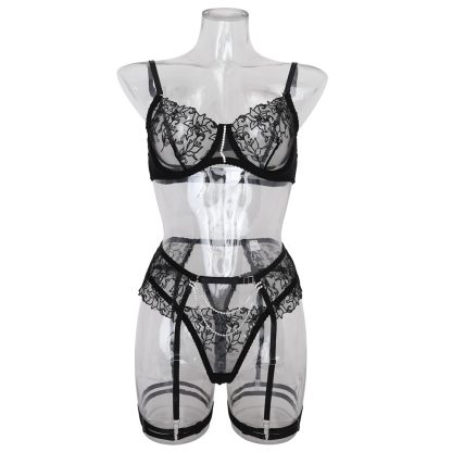 Chain Flower Embroidered Underwear Bra Set Female - Image 4