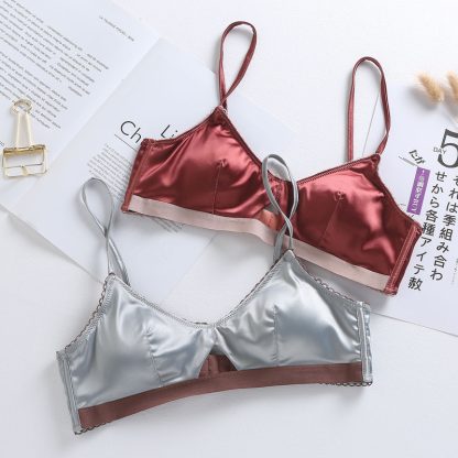 Glossy thin silk French triangle cup ice silk sexy bra satin bra set - Image 3