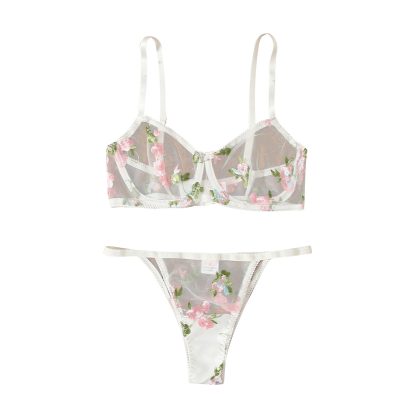 Three-point Mesh See-through Push Up Bras Embroidered Underwear Suit - Image 5