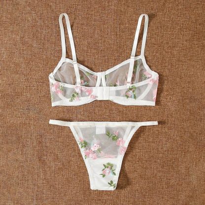 Three-point Mesh See-through Push Up Bras Embroidered Underwear Suit - Image 3