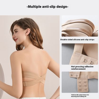 Women's Strapless Cross Side Buckle Non-slip Band Ice Ribbon Chest Pad - Image 3