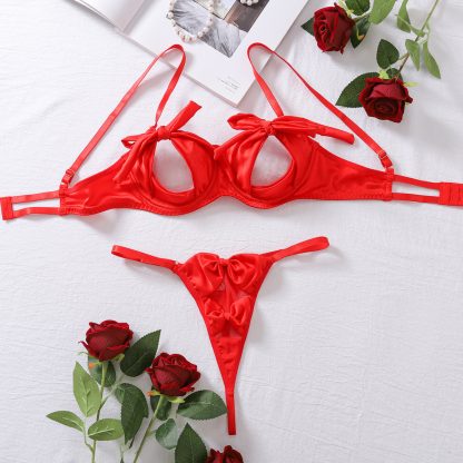 Girl Bra Set With Bow Tie And Sexy Hollow Out Lingerie Two-piece Set - Image 5
