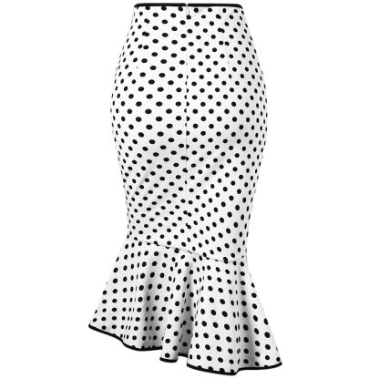 Button Lace-up Polka Dots Half Body Slim-fit Fishtail Skirt - Image 3