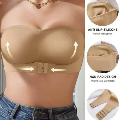 Sexy Thin Cup Push Up Seamless Front Buckle Chest Wrap Strapless Bra - Image 7