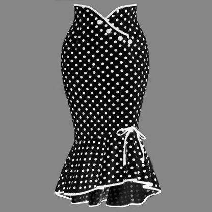 Button Lace-up Polka Dots Half Body Slim-fit Fishtail Skirt - Image 4