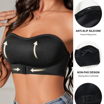 Sexy Thin Cup Push Up Seamless Front Buckle Chest Wrap Strapless Bra - Image 3