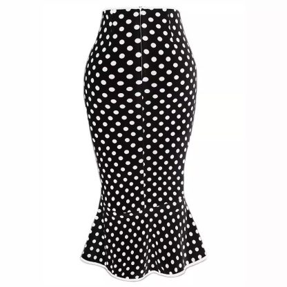 Button Lace-up Polka Dots Half Body Slim-fit Fishtail Skirt - Image 5