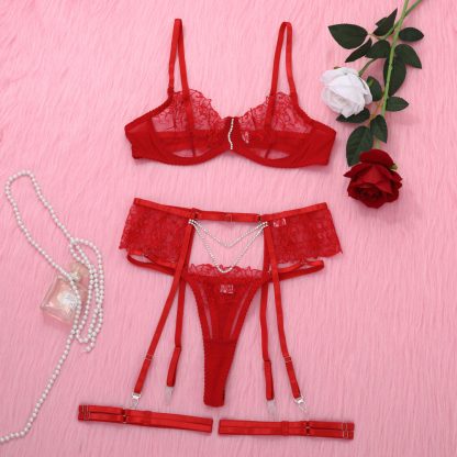 Chain Flower Embroidered Underwear Bra Set Female - Image 8