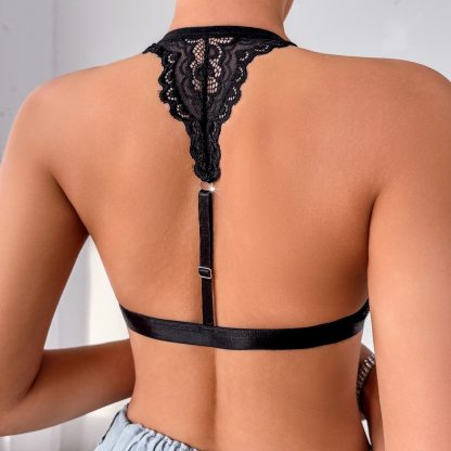 Lace Underwear Without Steel Ring Front Row Buttons Adjustable Halter Strap Bra - Image 2