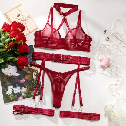 See-through Halter Bra Four-piece Set For Women - Image 7