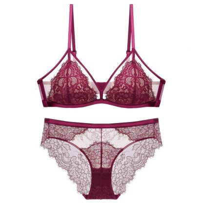 French Lace Underwear Women's Sexy Eyelash Wireless Bra Thin Cotton Triangle Cup - Image 2